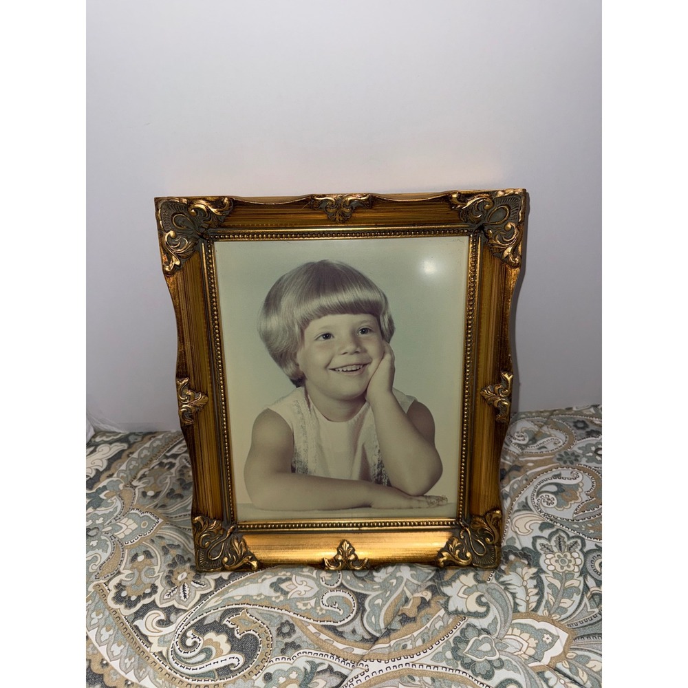 Vintage Olan Mills Portrait Ornate Gold Tone Frame Mid Century Studio Photo